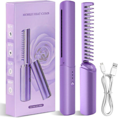 Meneflixa™ Portable Mini Hair Straightener - Cordless, Rechargeable & Adjustable Hair Straightener Hot Comb