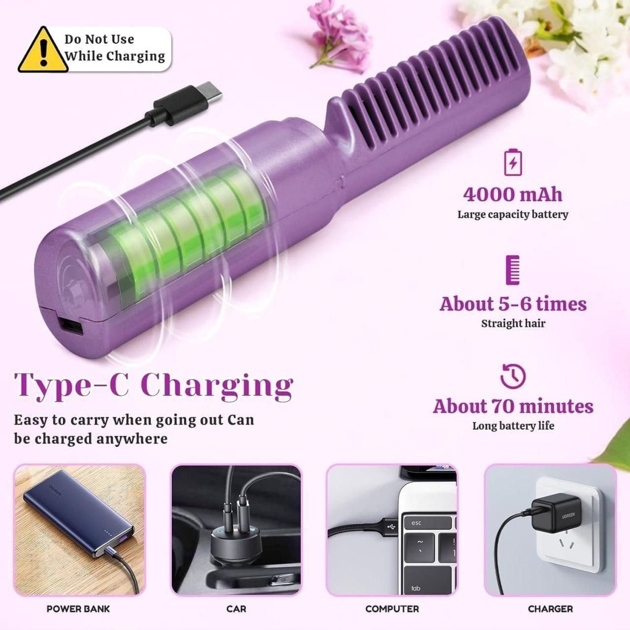 Meneflixa™ Portable Mini Hair Straightener - Cordless, Rechargeable & Adjustable Hair Straightener Hot Comb