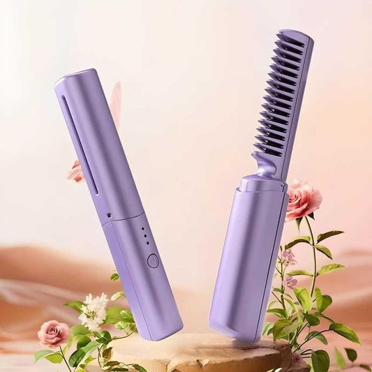 Meneflixa™ Portable Mini Hair Straightener - Cordless, Rechargeable & Adjustable Hair Straightener Hot Comb.